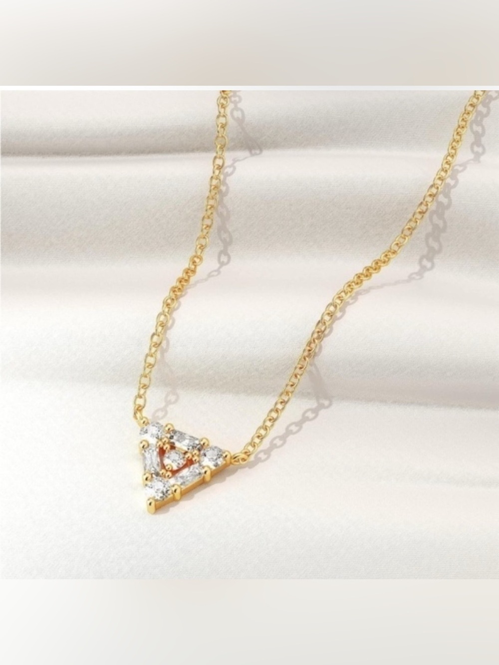 14k Gold Plated Cubic Zirconia Triangle Pendant Necklace